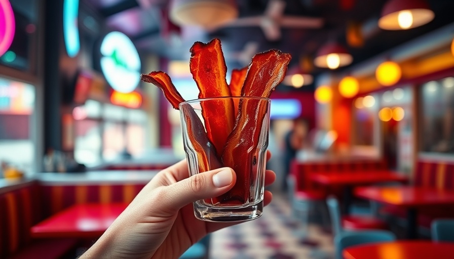 Crispy bacon glass in a retro diner setting.