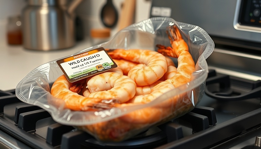 Wild caught Gulf shrimp package on a stove.