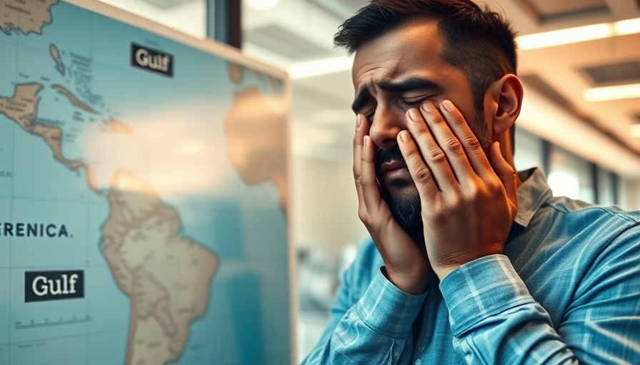 Confused man reacting to Gulf of America controversy map.