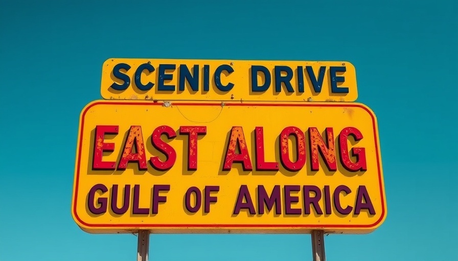 Vintage roadside sign for scenic Gulf of America drive.