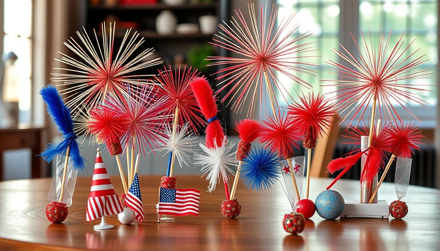Patriotic themed fireworks on a table for 4th of July BBQ.