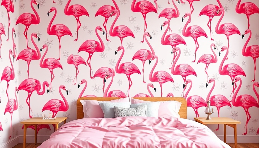 Flamingo-themed cozy décor in a vibrant bedroom setting.