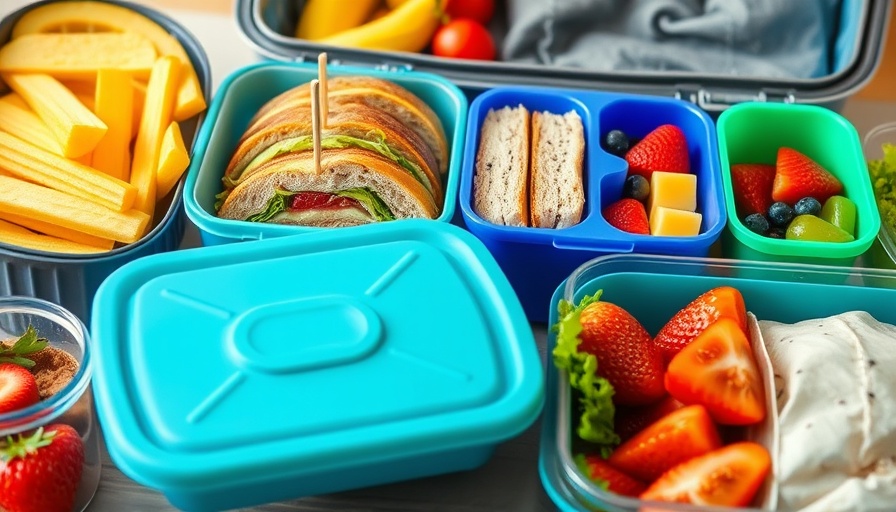 Assorted healthy foods in colorful containers for Baldwin County Free School Meal Program.