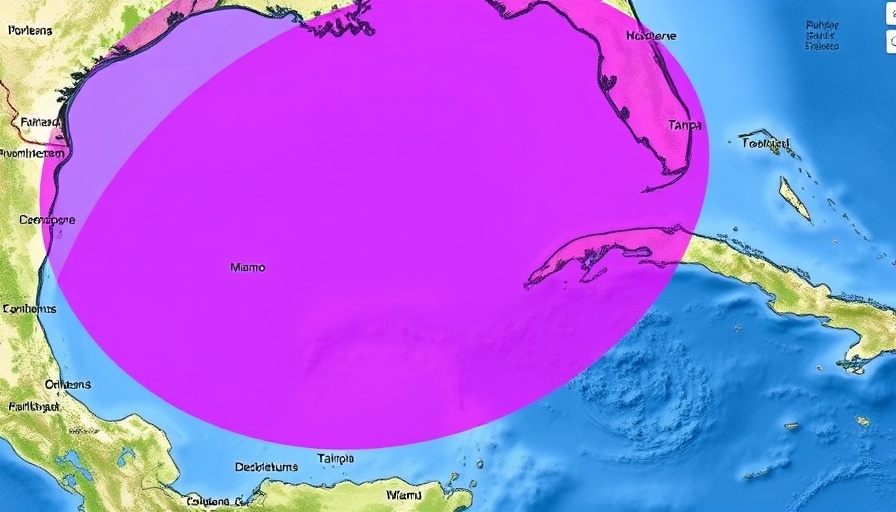 Gulf of Mexico tropical storm forecast highlighting 20%+ risk area.