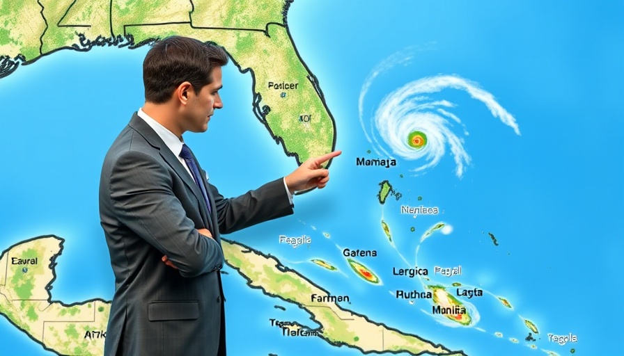 Weather forecaster analyzes Gulf of Mexico storms prediction map.