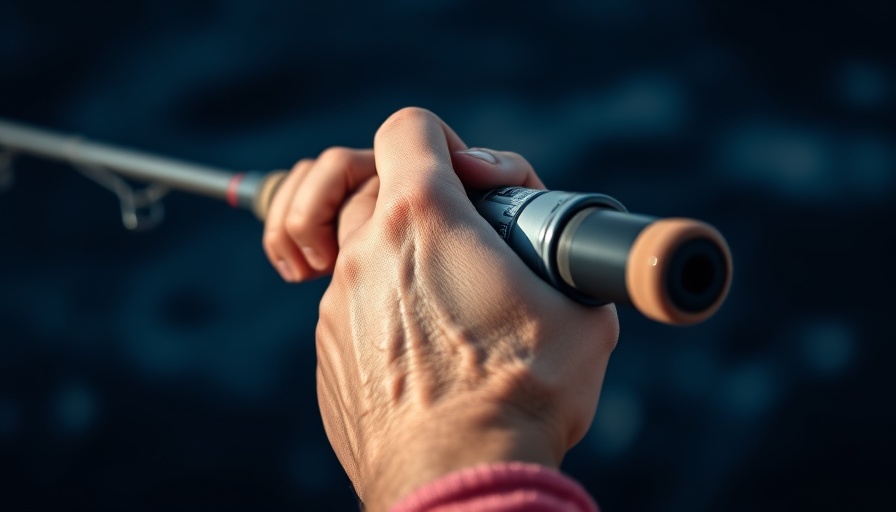 Focused angler's hands gripping a fishing rod at Perdido Key Fishing Rodeo.