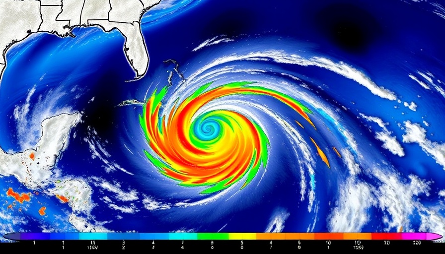 Weather map showing tropical cyclone in Gulf of America, detailed data.
