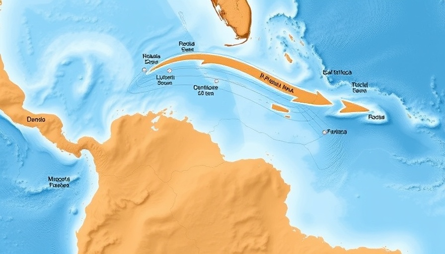 Tropical cyclone path map illustrating pressure points in Gulf of America