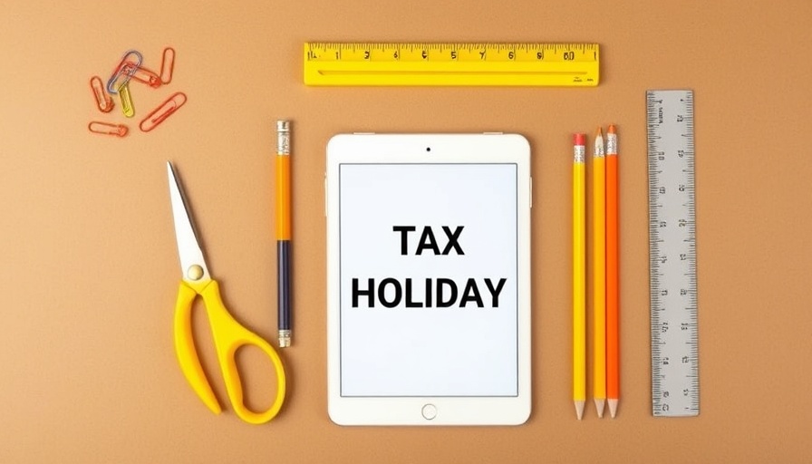 School supplies around iPad for Alabama Back-to-School Sales Tax Holiday.