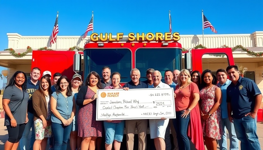 Community gathers to support Gulf Shores Fire Rescue with donation.