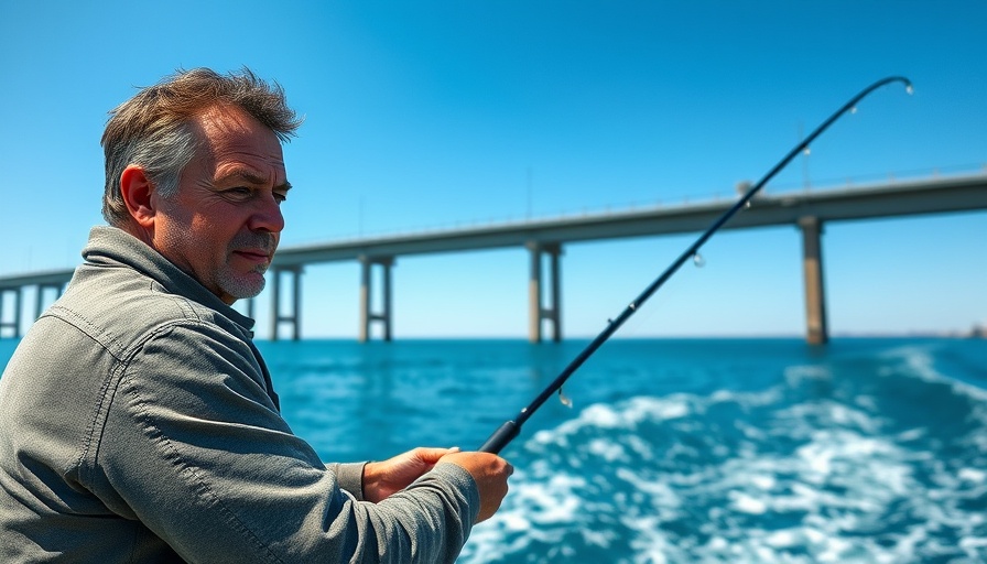 Fishing off the Mississippi coast near a bridge on a sunny day.