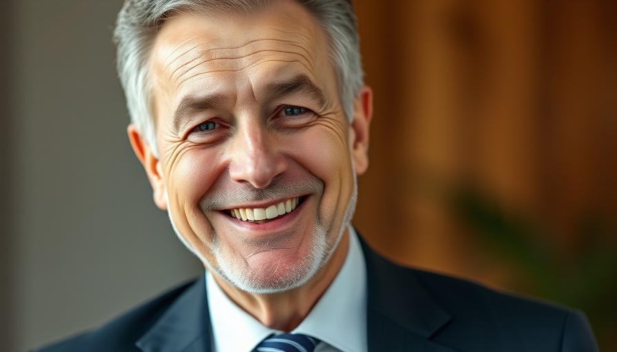 Portrait of an older man smiling warmly, indoor setting.