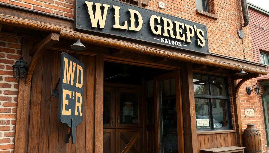 Entrance of Wild Greg's Saloon with rustic doors.