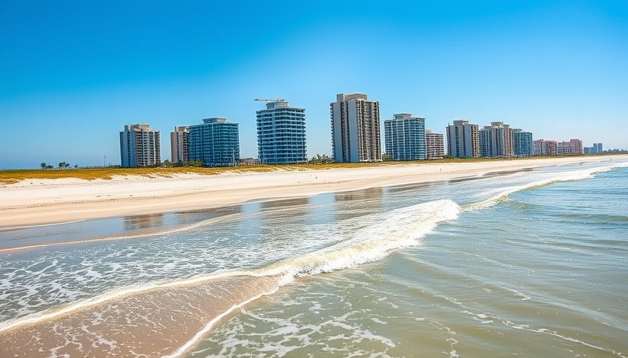 Alabama coastal beaches: sunny shoreline with buildings and clear waters.