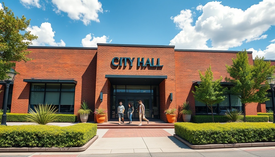 Foley City Hall on Election Day with people entering.