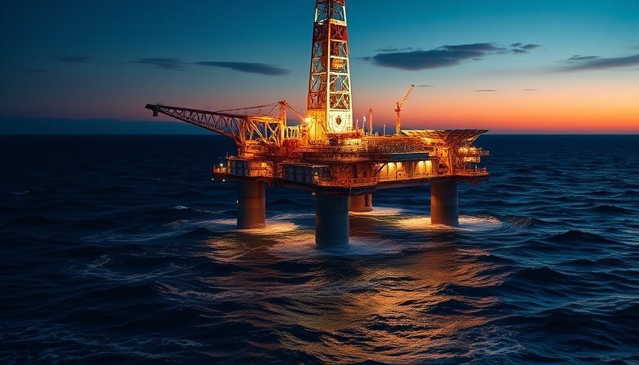 BP Argos Expansion Project: illuminated offshore platform at twilight.