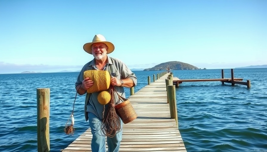 Man with crabbing gear on Delore Island dock