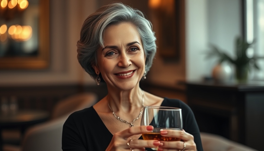 Elegant woman smiling indoors in a luxurious setting.