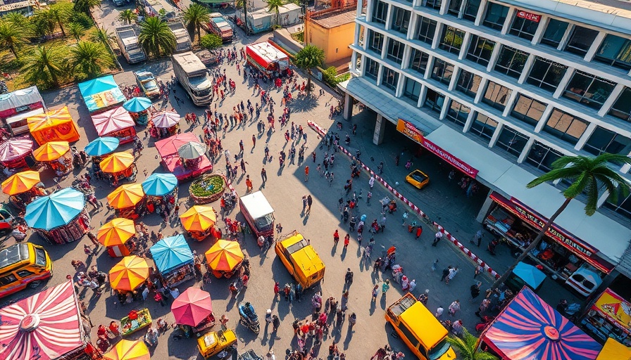 Orange Beach Freedom Festival aerial at bustling location with vibrant tents.