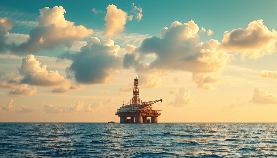 Oil rig in Gulf of Mexico under dramatic clouds, reflecting leasing activities.