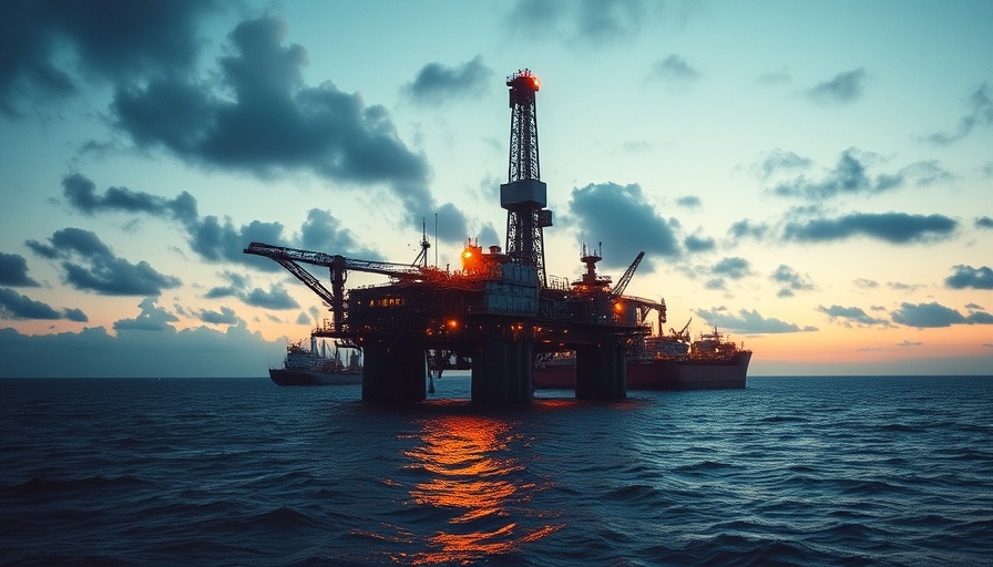 Gulf of America deepwater oil production visualization with oil rig.