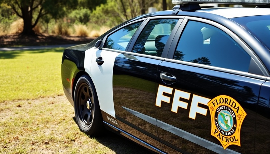 Rear view of Florida Highway Patrol car related to Pensacola e-bike accident.