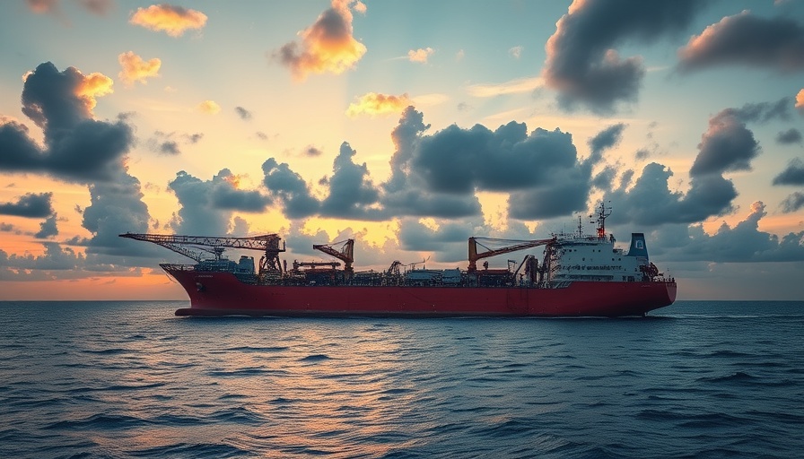 Decommissioning vessel in Gulf of America at sunset
