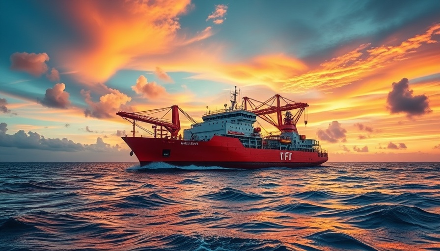 Offshore vessel during sunrise, Gulf of America.