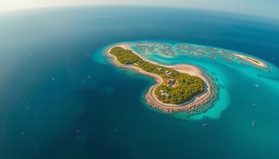 Aerial view of Gulf of Mexico coastline, vibrant greenery and turquoise waters.