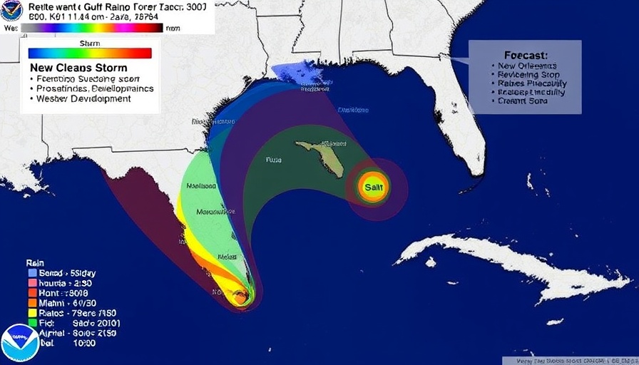 Weather forecast showing Gulf hurricane season activity and storm probabilities.