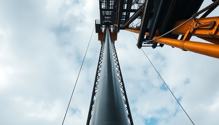 Heaviest casing string on oil rig in Gulf of America, cloudy sky backdrop.