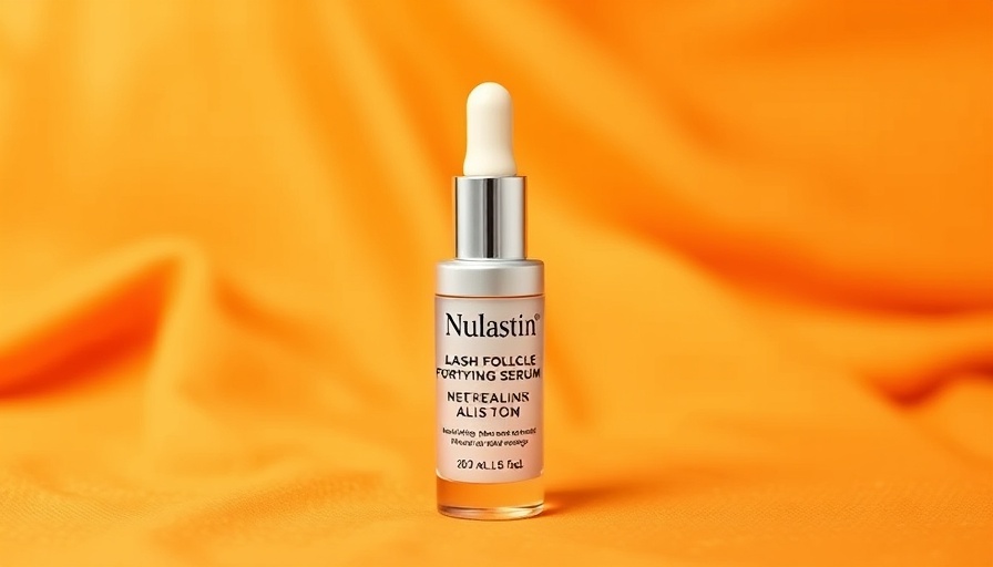 Nulastin LASH Follicle Fortifying Serum on vibrant orange background.