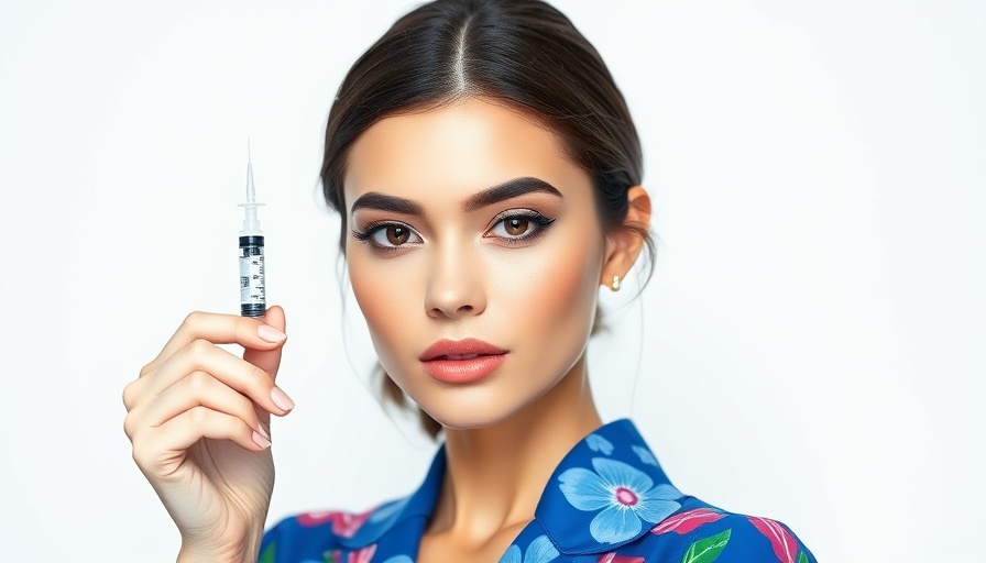 Woman with syringe for at-home lip filler and Botox, highlighting beauty care.