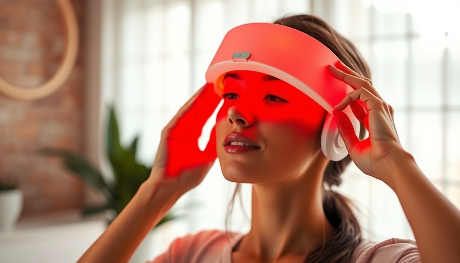 Young woman using red light therapy mask for healthier skin.