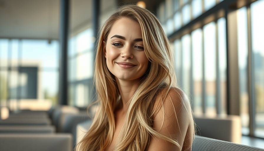 Elegant woman with long blonde hair indoors, photorealistic style, natural light.