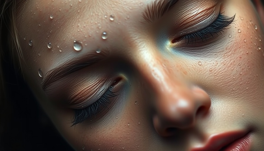 Close-up of serene face with water droplets for sweat-proof makeup hack.