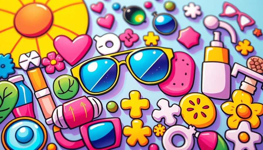 Vibrant health & beauty summer illustration with wellness symbols.