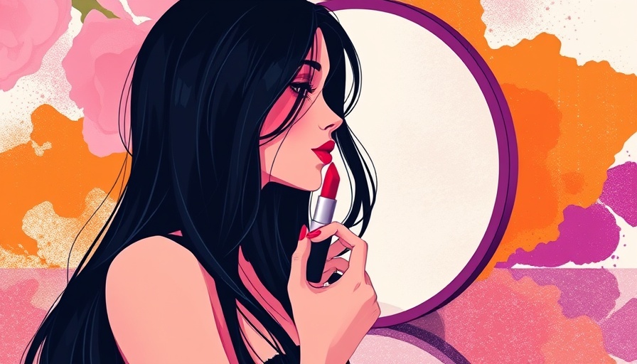 Abstract illustration of woman applying makeup in surreal style