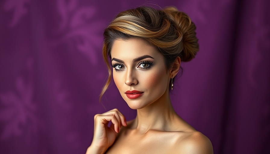 Elegant updo hairstyle transformation of a confident woman posing.