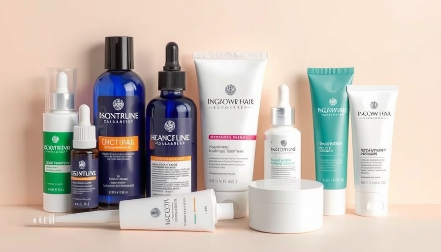 Assorted ingrown hair treatment products on pastel background.