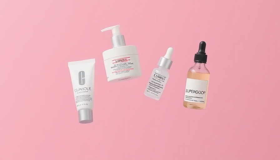 Cosmetic products for Ulta Back-to-School Sale against a pink backdrop.