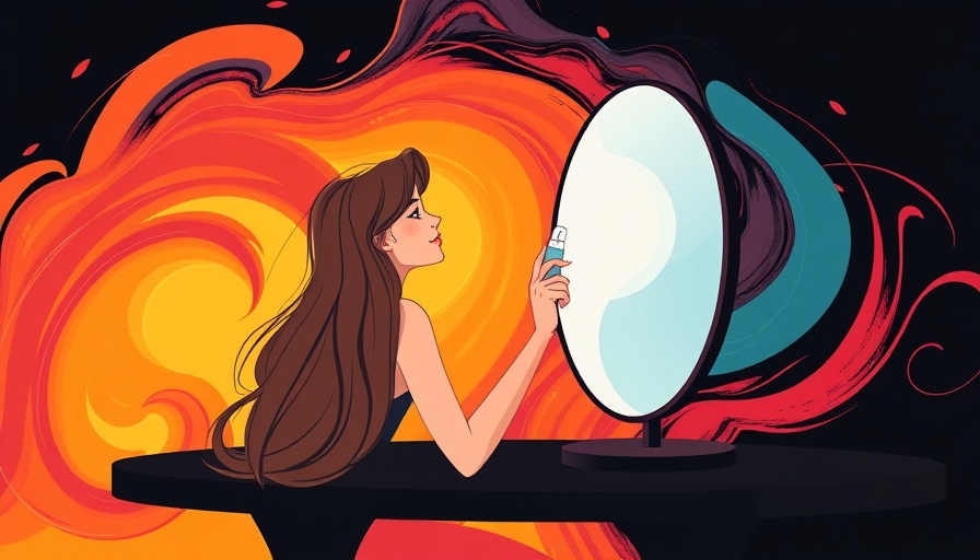 Abstract woman with skincare product looking in mirror