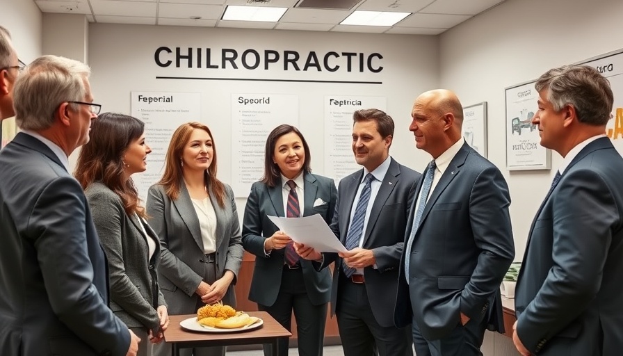Chiropractic Care discussion in professional office setting with group.