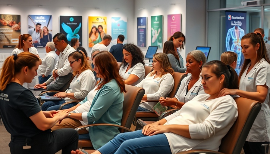 Chiropractic care event with therapists providing chair massages.