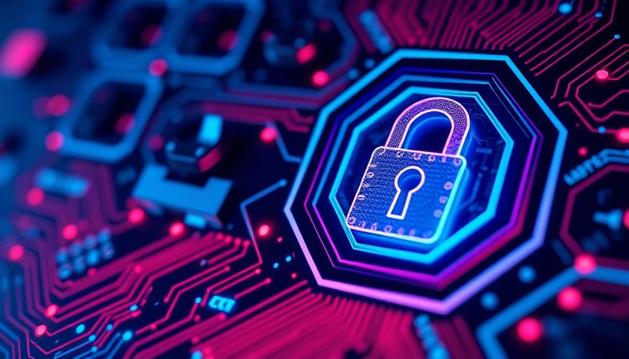 Digital cybersecurity concept with circuit board and lock icons.