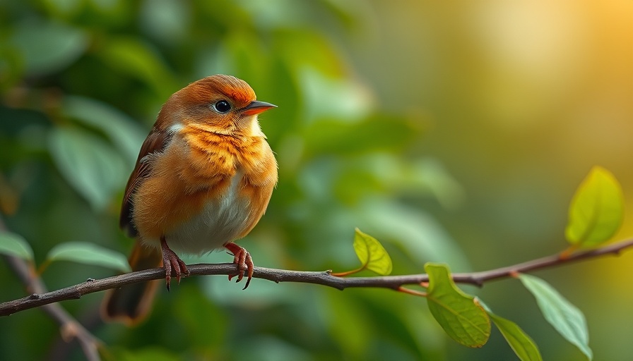 Rusty brown veery bird on a branch amidst green foliage