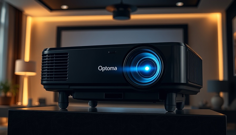 Sleek black Optoma Photon Life projector in modern theater setting.
