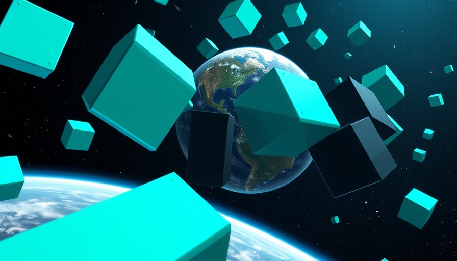 Futuristic blocks circling Earth highlighting the AI industry's scaling obsession.
