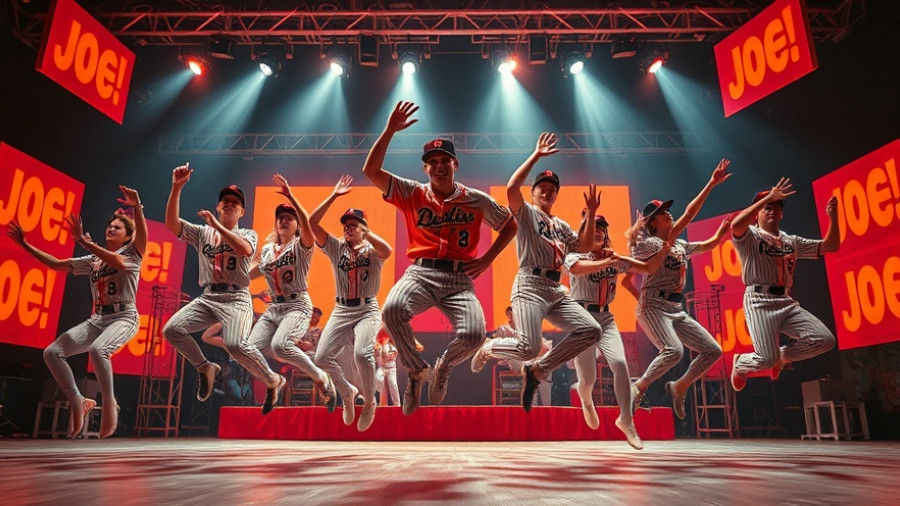 Shoeless Joe From Hannibal, Mo. performance with energetic dancers in baseball uniforms.