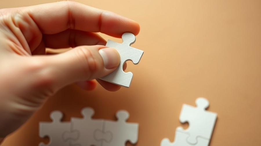 Hand completing a white puzzle, symbolizing AI and IP concepts.